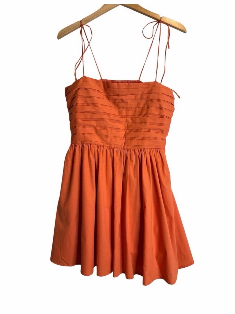 Abercrombie & Fitch Emerson Mini Dress Tie-Strap Orange Ruched Lined Baby Doll M